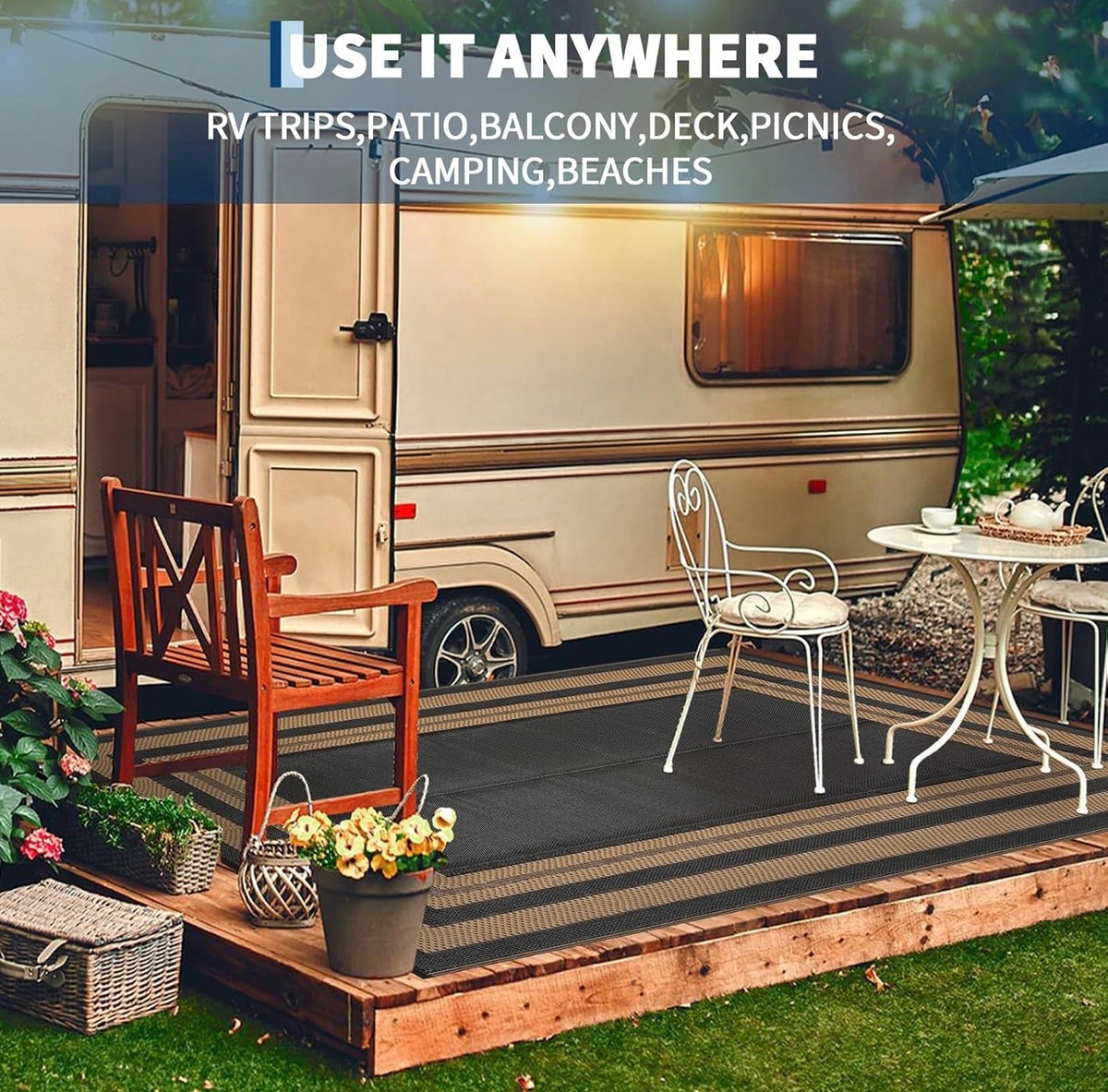 GARVEE 10x14 outdoor rug RV patio camping use