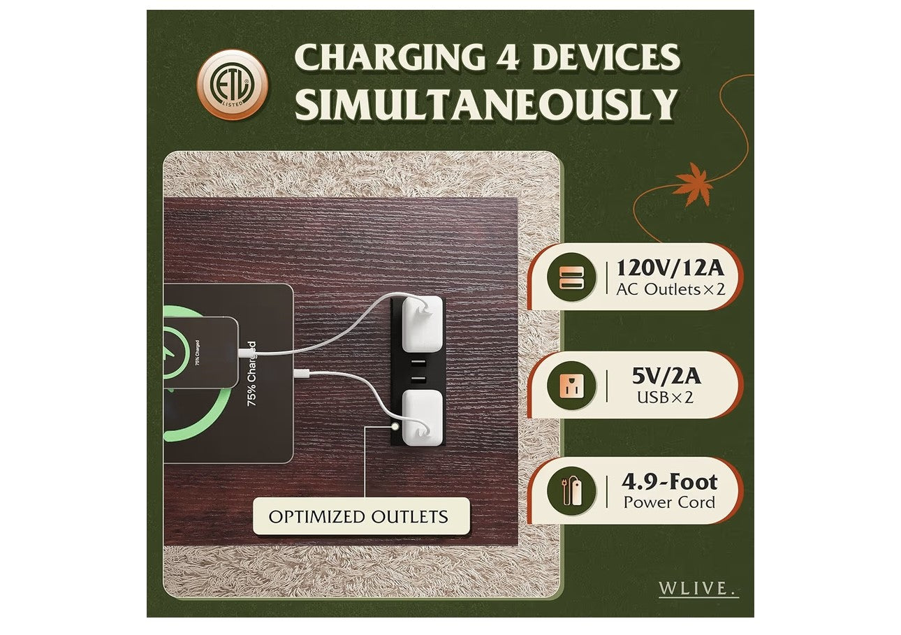 WLIVE End Tables Living Room Set of 2 With Charging Station