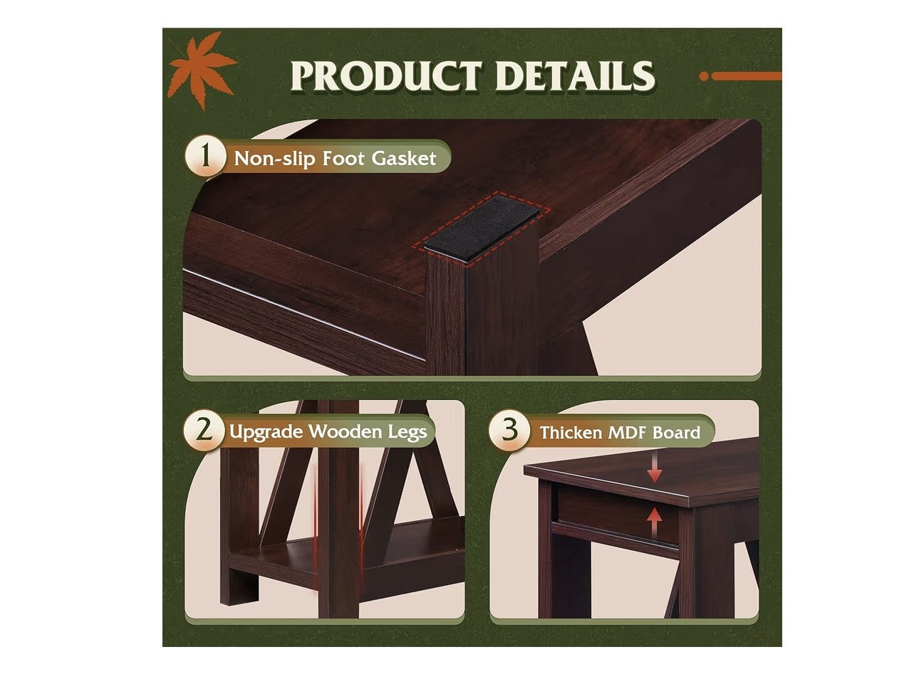 WLIVE End Tables Living Room Set of 2 With Charging Station