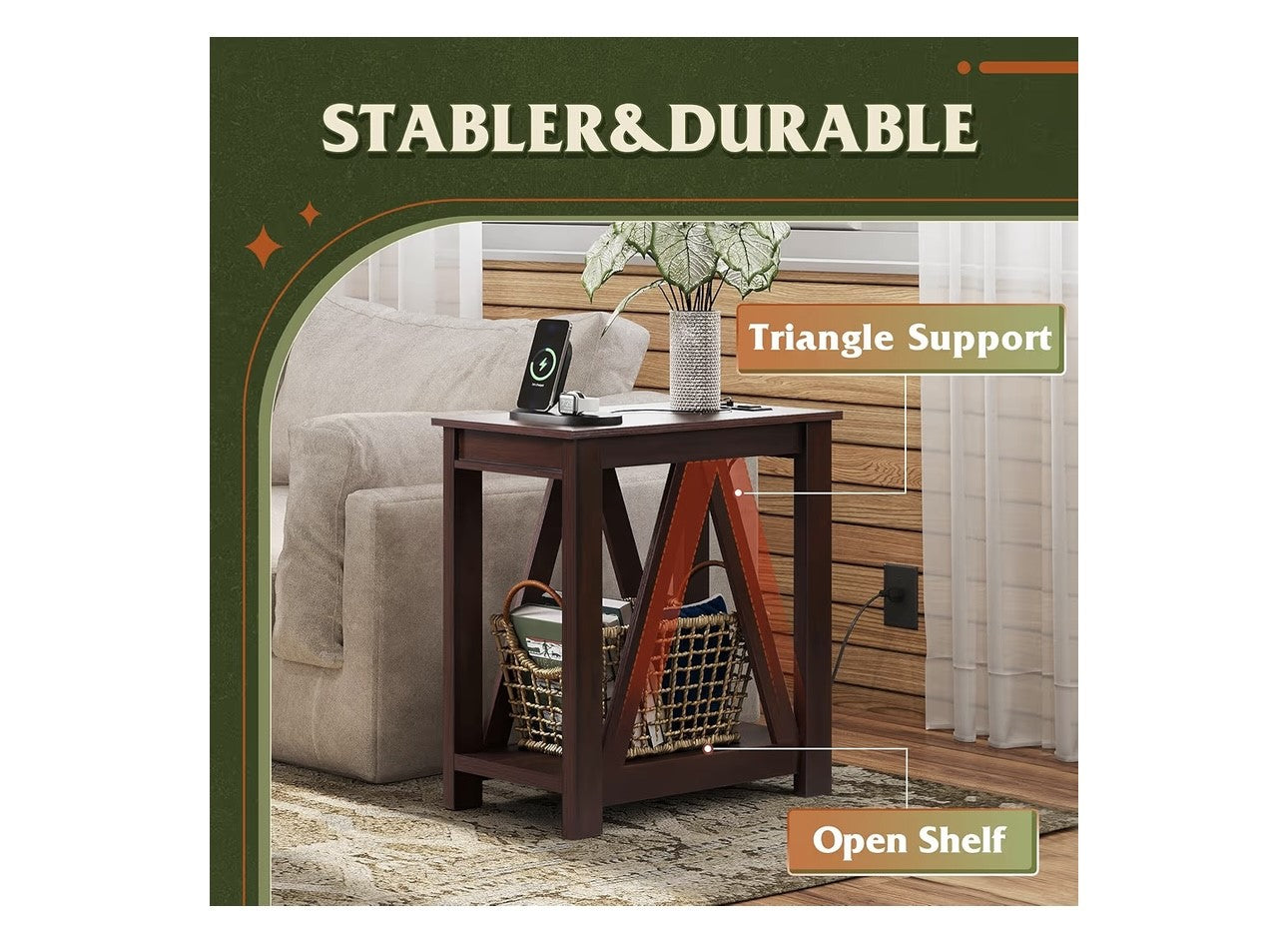 WLIVE End Tables Living Room Set of 2 With Charging Station