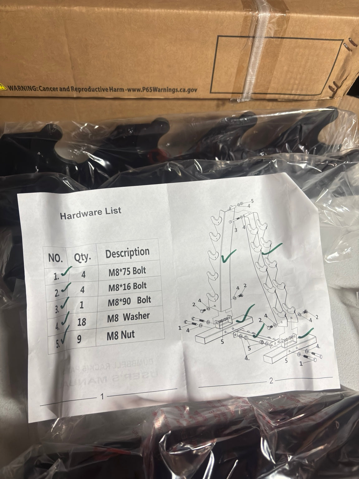 Dumbbell rack hardware list and assembly instructions