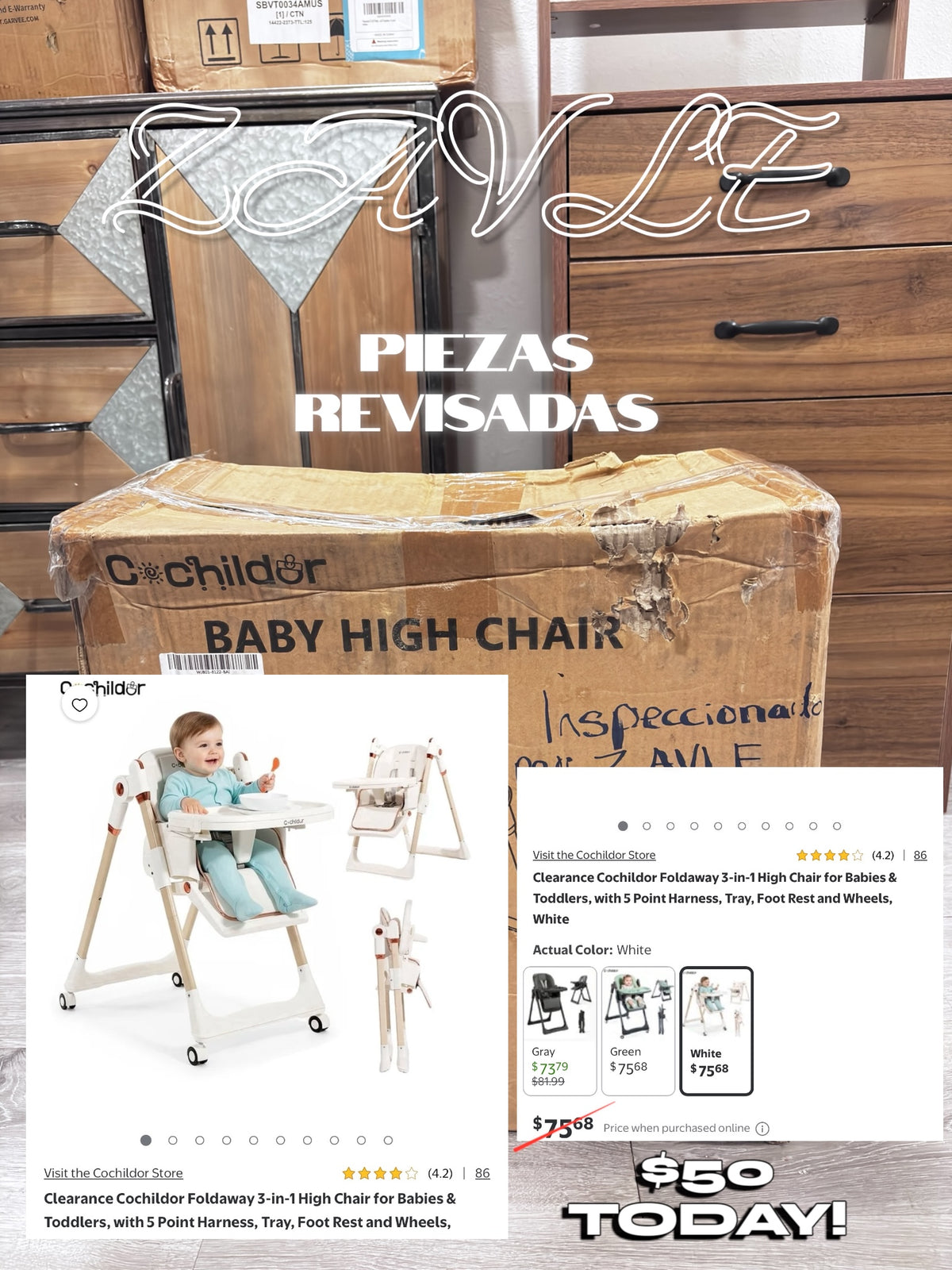 Cochildor Foldaway 3-in-1 High Chair - ZAVLE $50