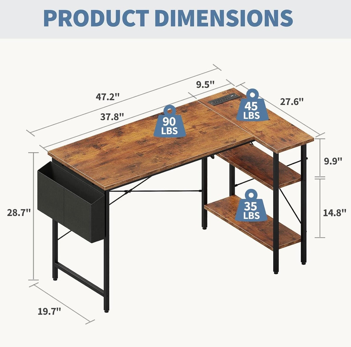 DUMOS corner desk dimensions