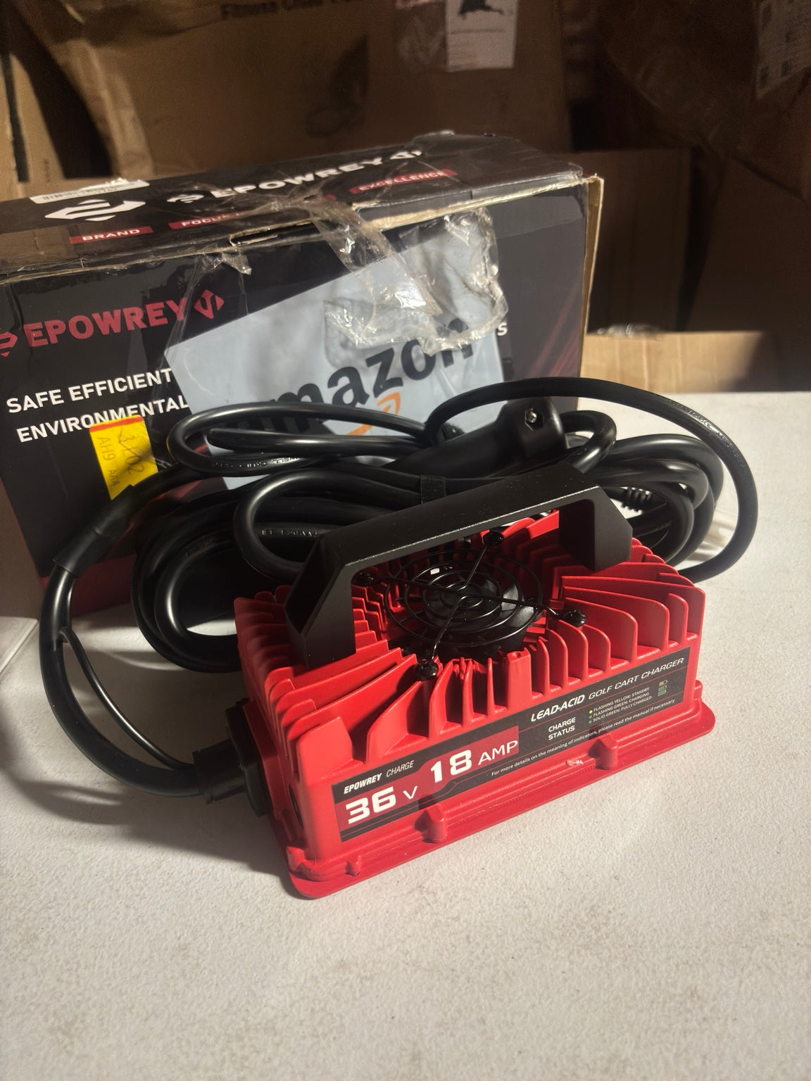 Actual EPOWREY golf cart charger and cables inspected