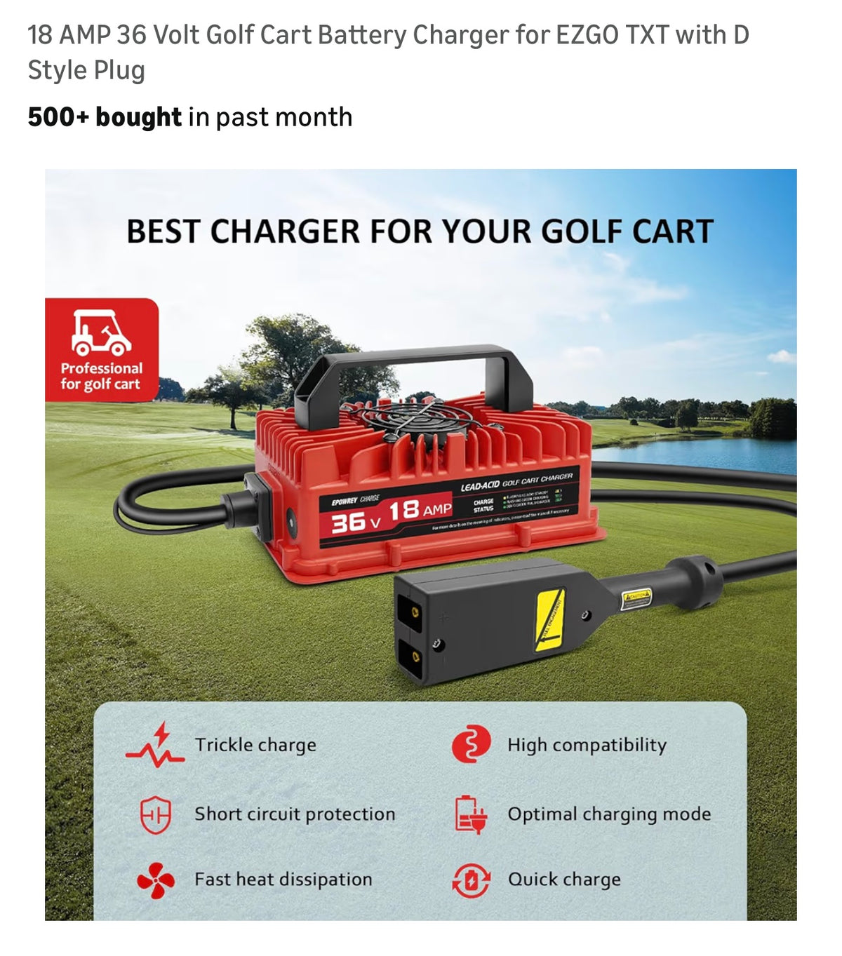 EPOWREY 36V 18A golf cart charger features