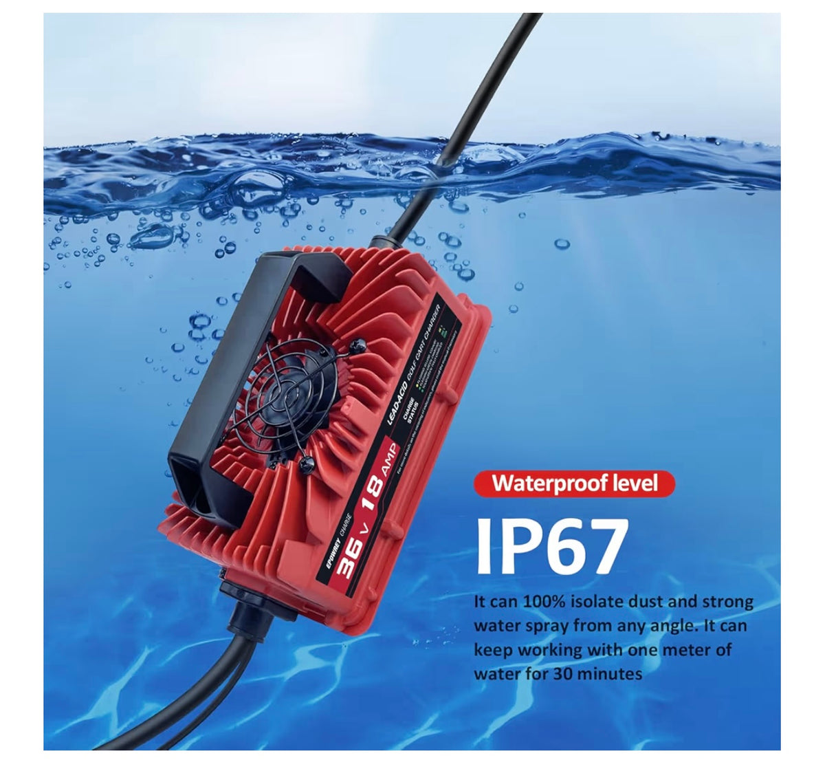 EPOWREY golf cart charger IP67 waterproof rating