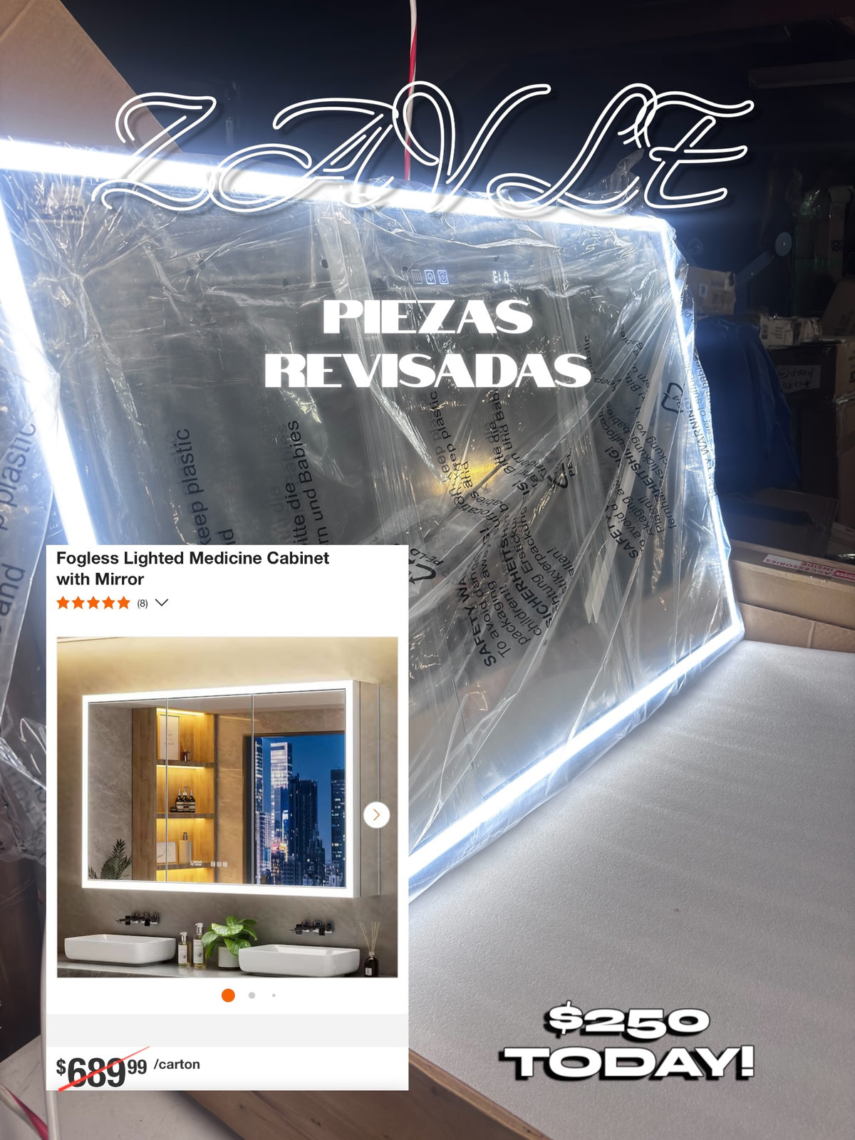 Fogless Lighted Medicine Cabinet with Mirror - ZAVLE $250