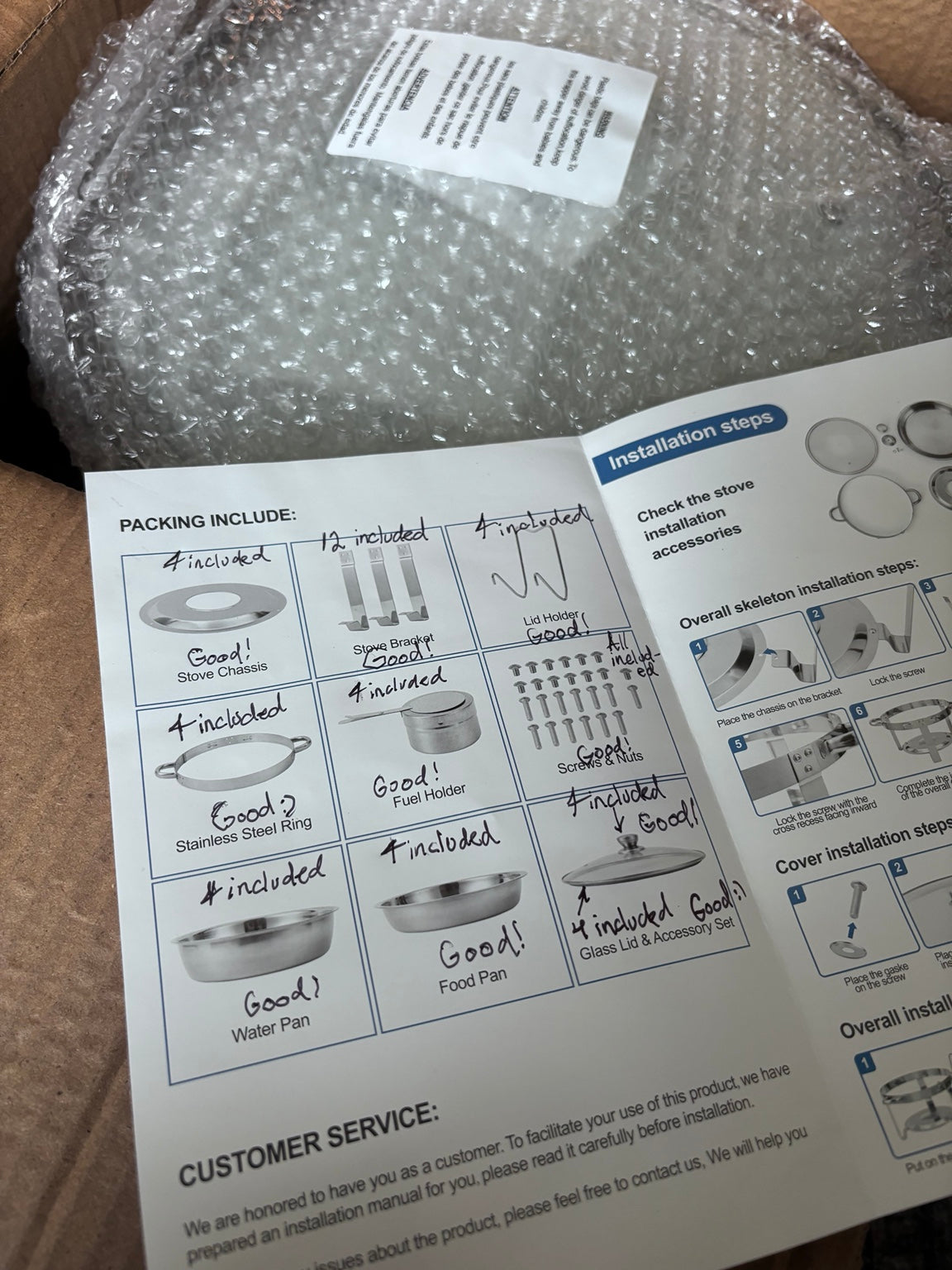 GARVEE chafing dishes parts checklist