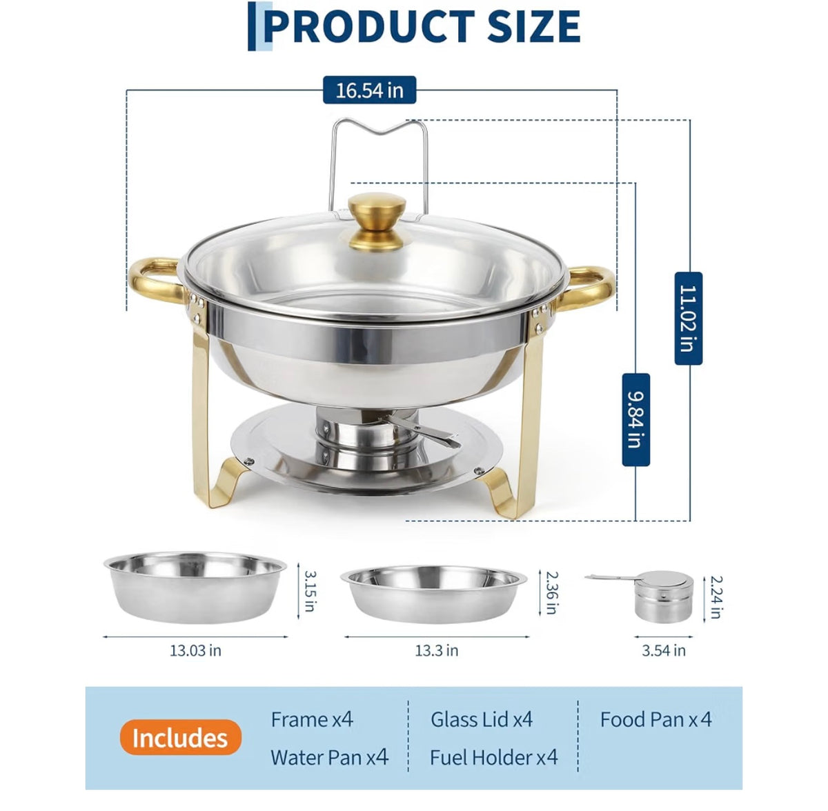 GARVEE 5QT chafing dish product size and included parts