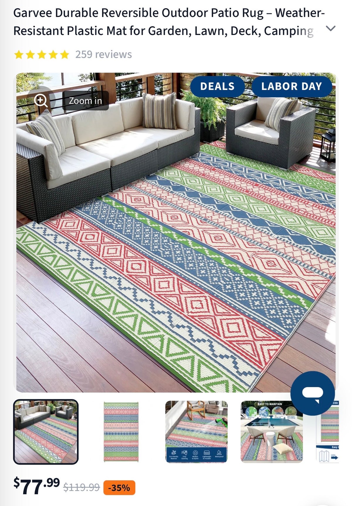 GARVEE durable reversible outdoor patio rug