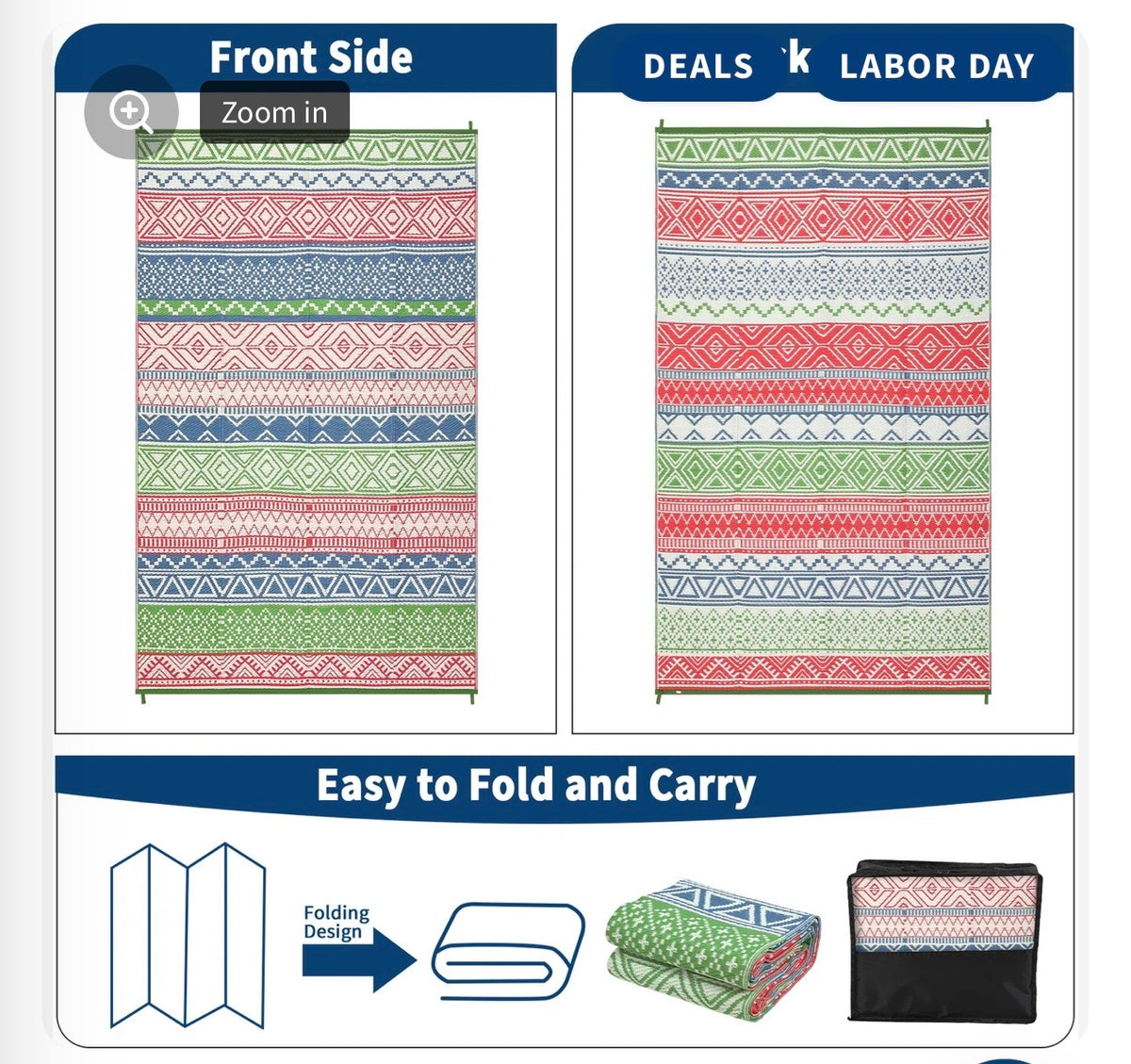 GARVEE reversible outdoor patio rug front and back