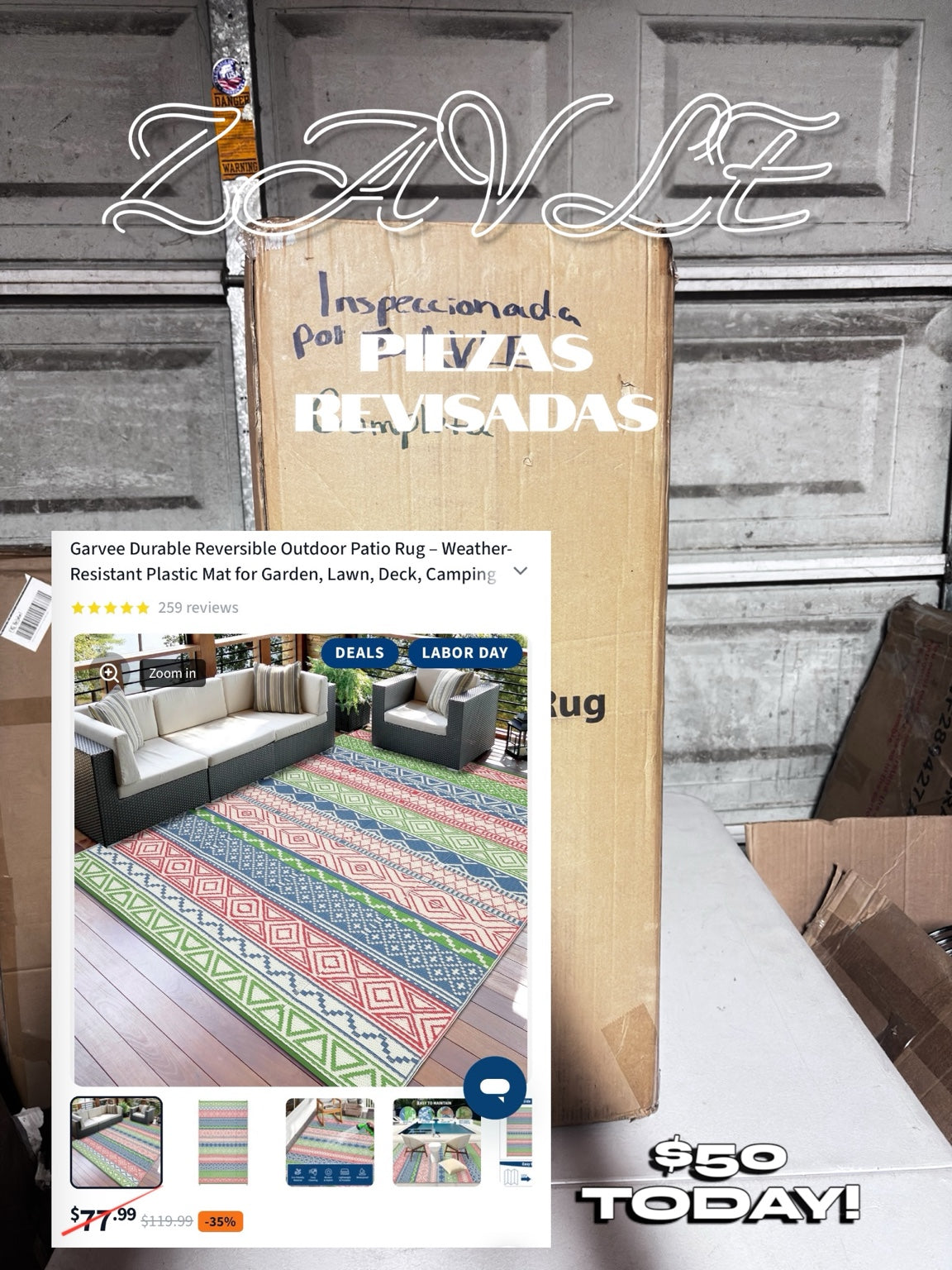 GARVEE Durable Reversible Outdoor Patio Rug - ZAVLE $50