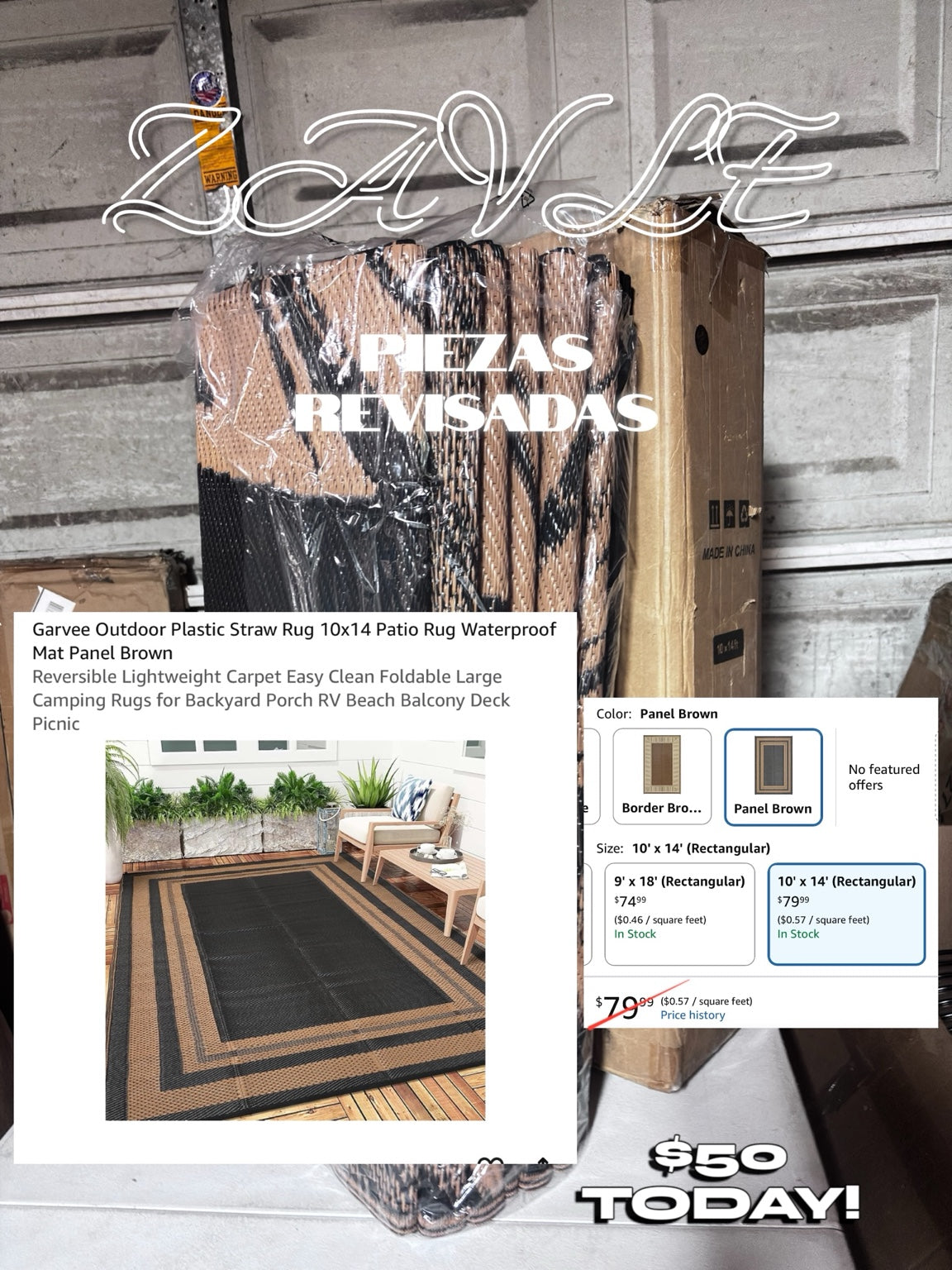 GARVEE Outdoor Plastic Straw Rug 10x14 Panel Brown - ZAVLE $50