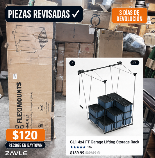 Caja y presentacion de elevador de almacenaje Fleximounts con oferta de precio