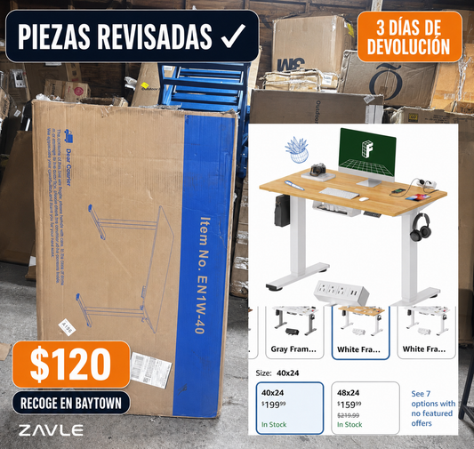 Caja y presentación del escritorio Flexispot revisado con precio