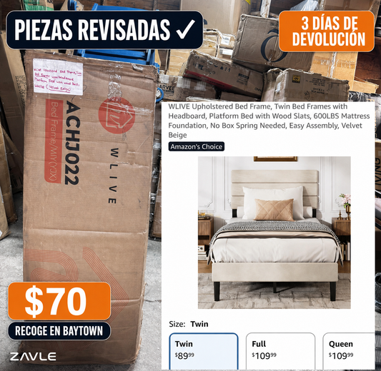 Caja sellada del marco de cama twin WLIVE con etiqueta y precio visible