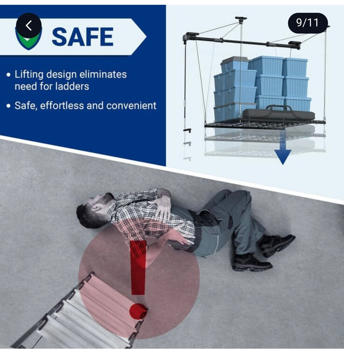 Beneficio de seguridad del elevador Fleximounts eliminando la necesidad de usar escalera