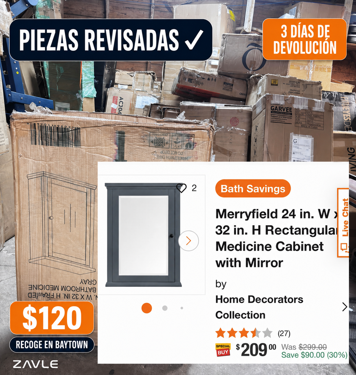 Merryfield 24 x 32 medicine cabinet with mirror - ZAVLE $120