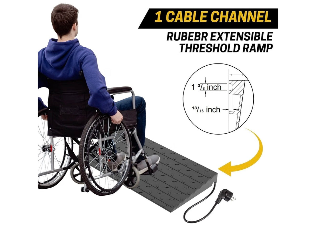 Extensible rubber threshold ramp with cable channel