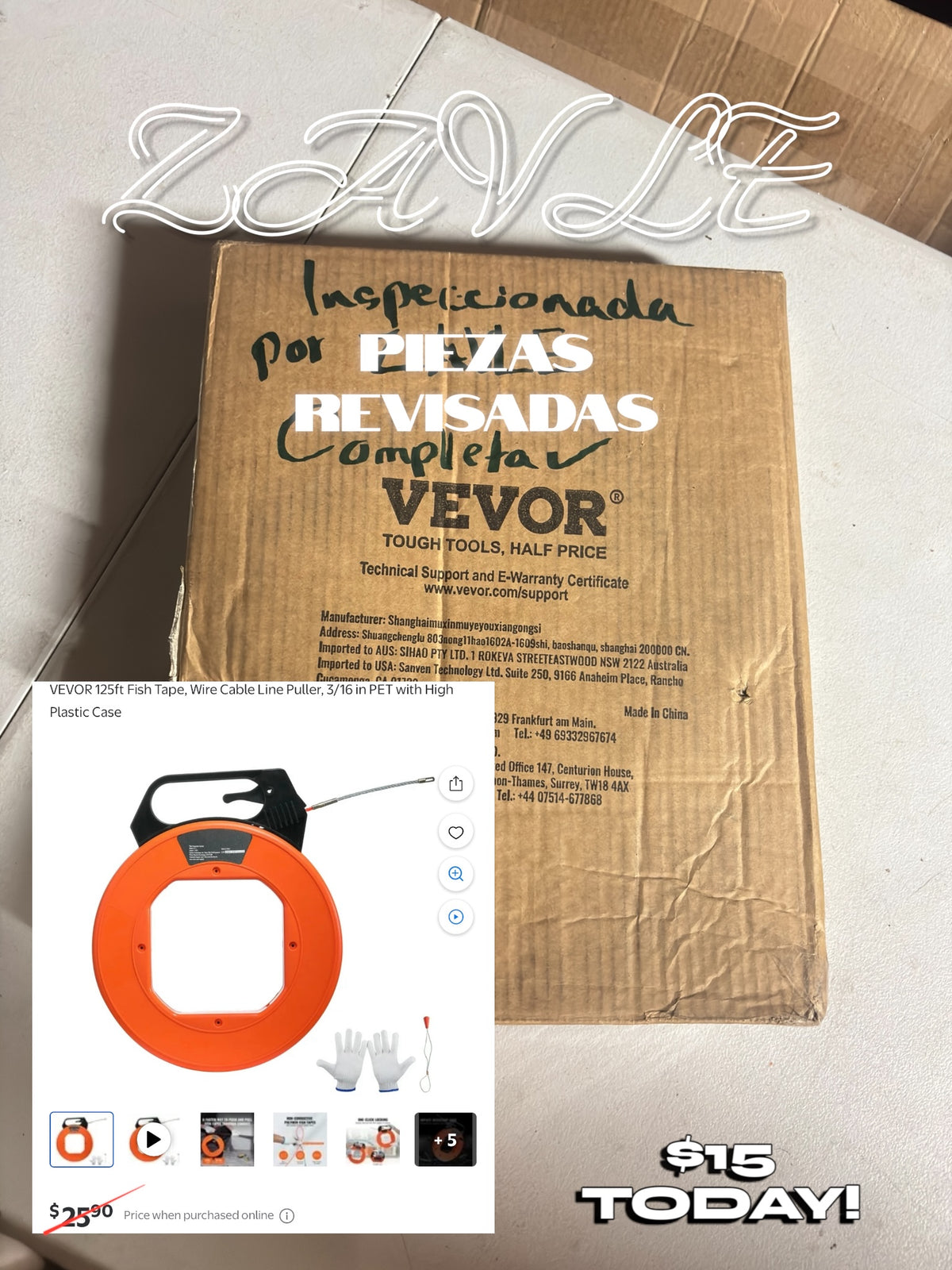VEVOR 125ft Fish Tape Wire Cable Line Puller - ZAVLE $15