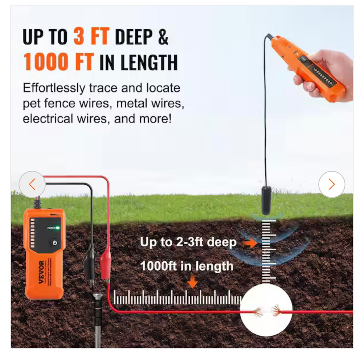 VEVOR underground cable locator 3 ft depth 1000 ft length