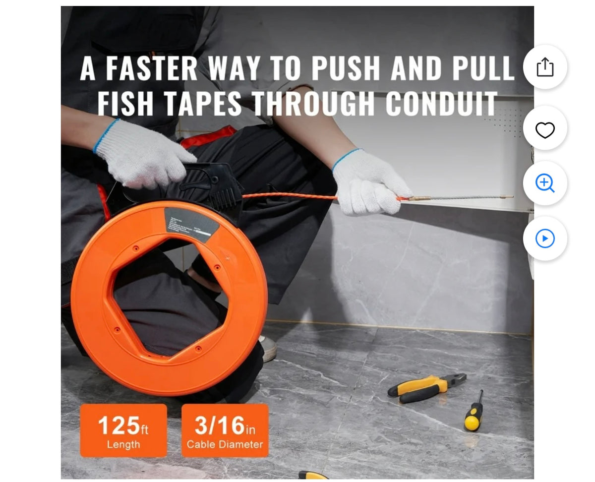 VEVOR 125 ft 3/16 inch fish tape