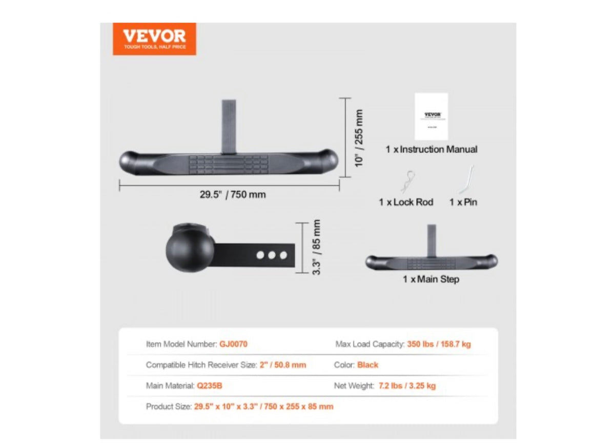 VEVOR hitch step GJ0070 specifications