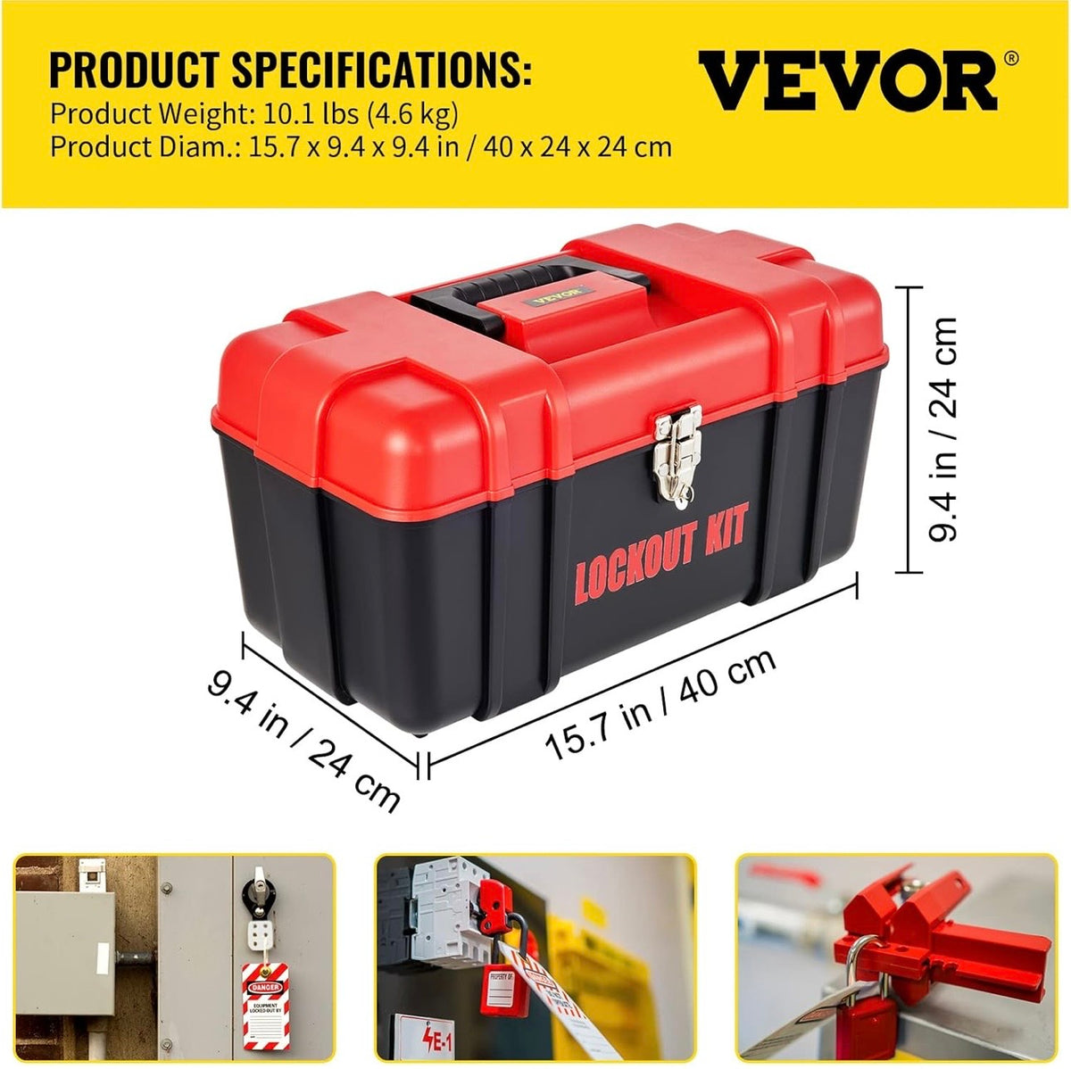 VEVOR lockout tagout kit toolbox dimensions