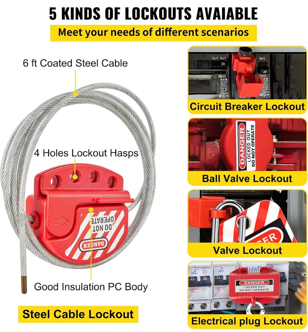 VEVOR lockout types included in LOTO kit