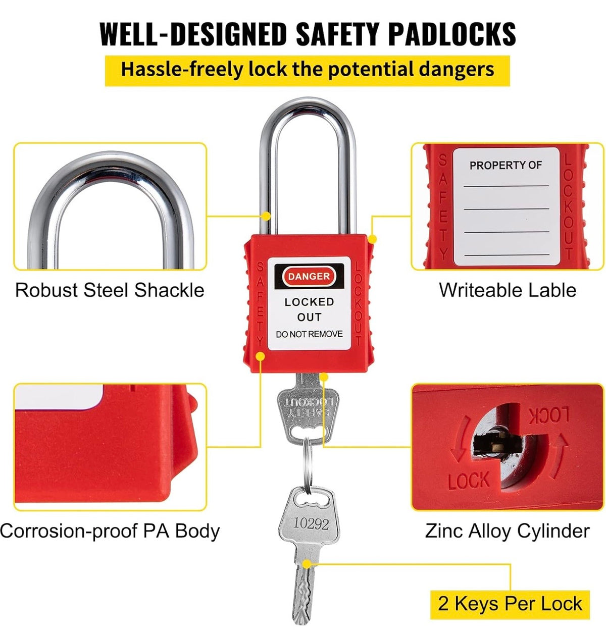 VEVOR safety padlocks included in lockout tagout kit