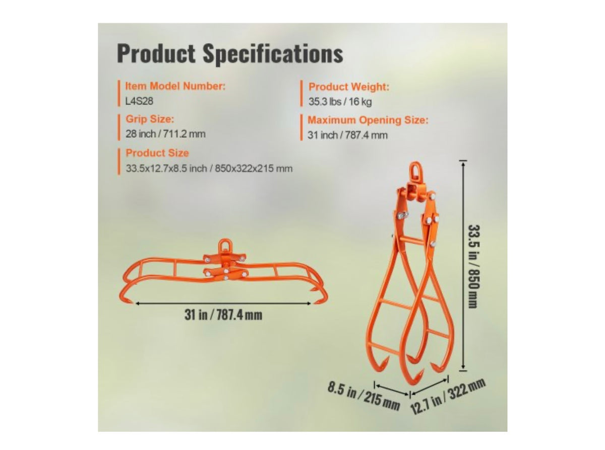 VEVOR Timber Claw Hook L4S28 product specifications