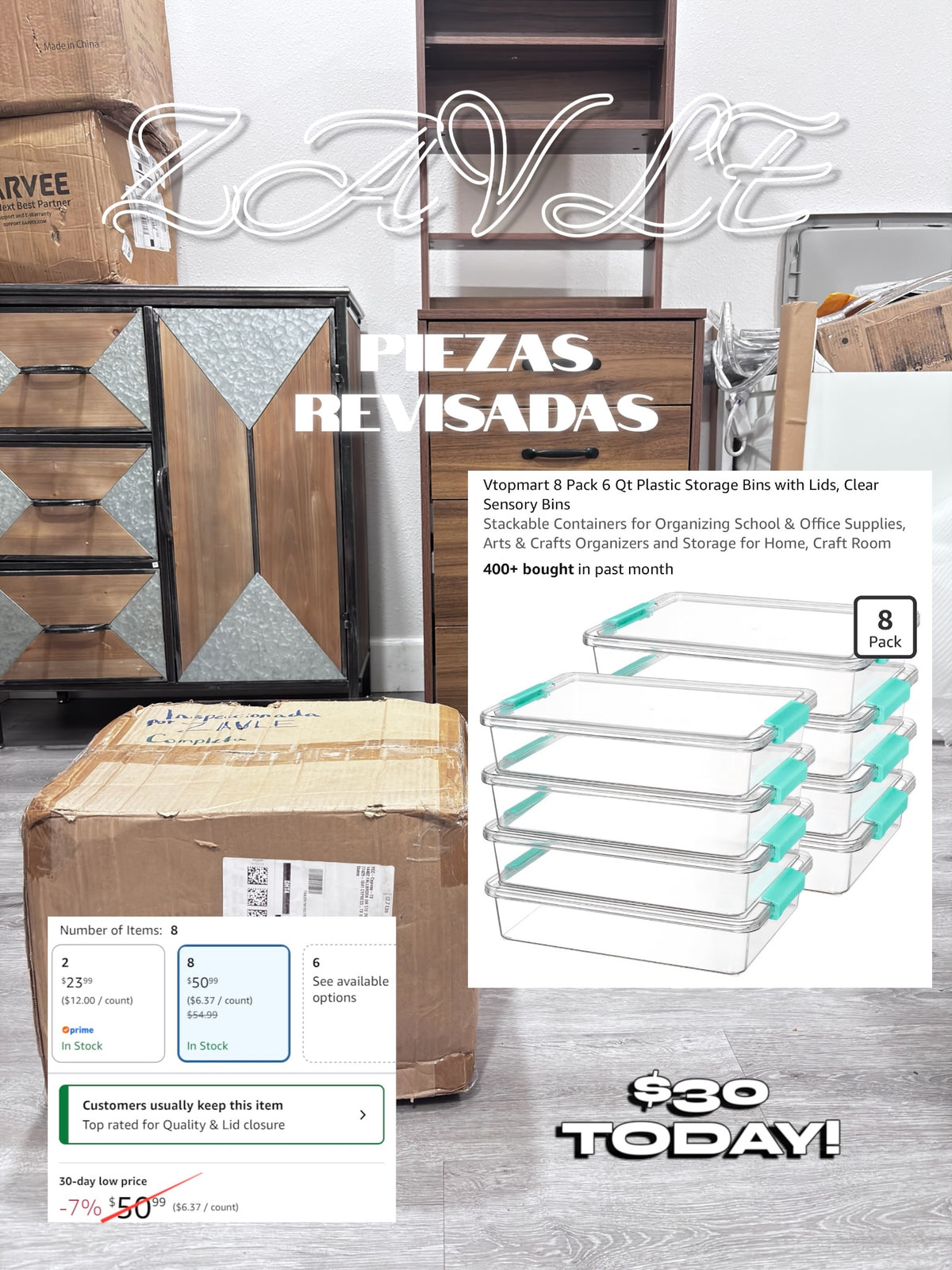 Vtopmart 8 pack 6 Qt clear storage bins with lids - ZAVLE