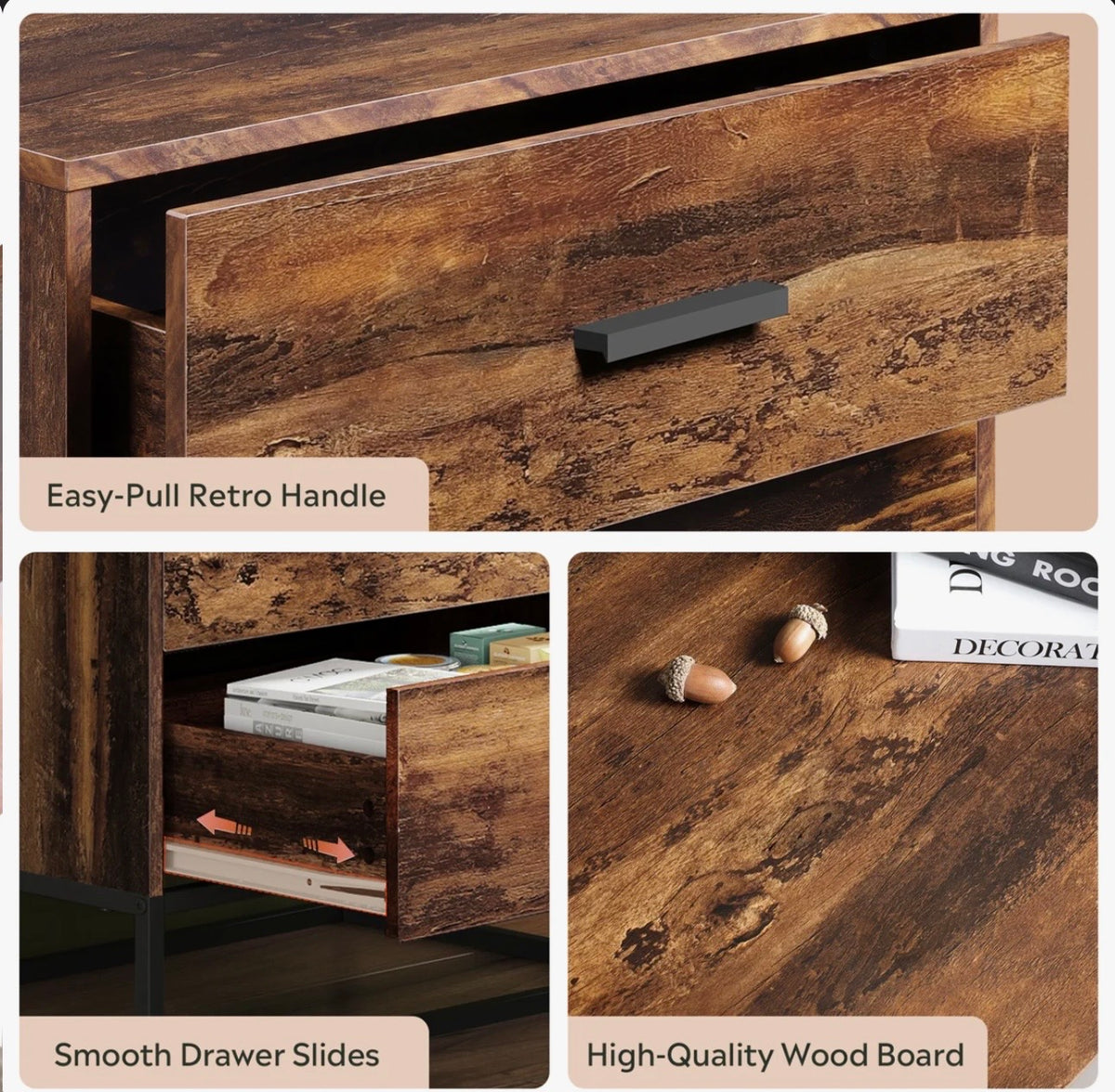 WLIVE 4-drawer dresser drawer and wood details