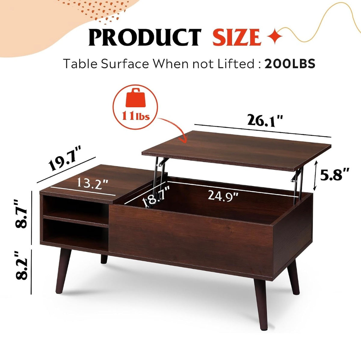 WLIVE lift top coffee table dimensions