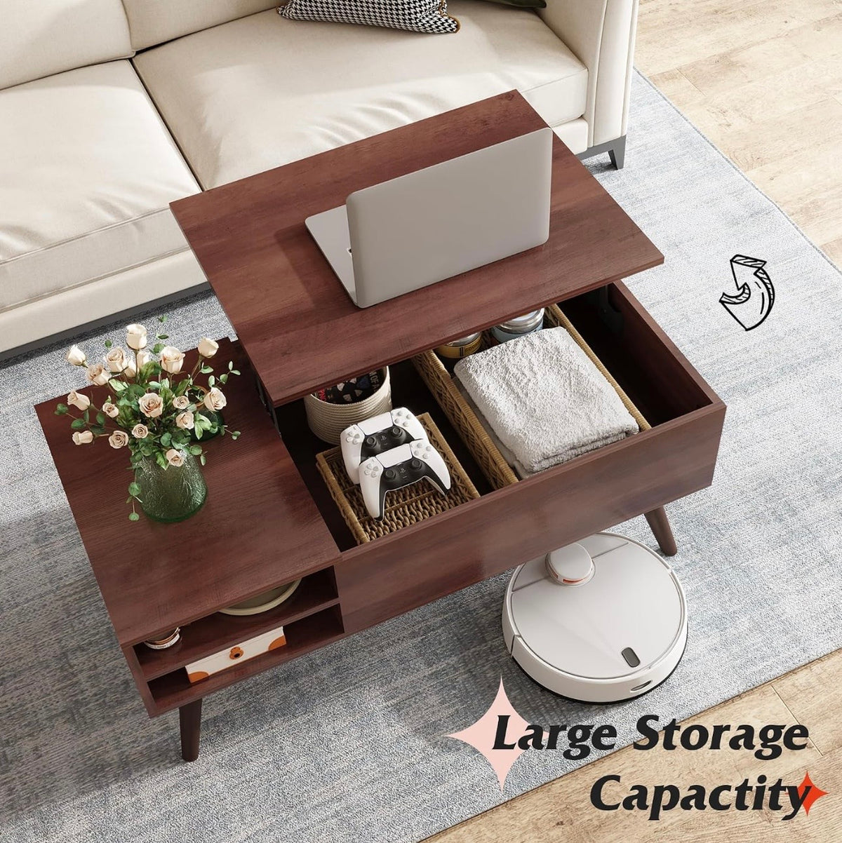 WLIVE coffee table large storage capacity