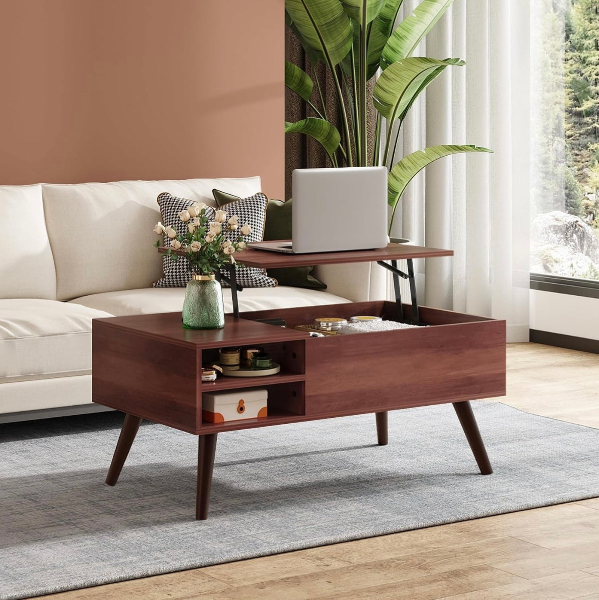 WLIVE espresso lift top coffee table in living room