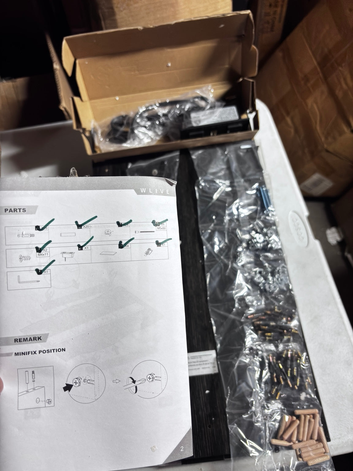 Actual WLIVE end table hardware and parts inspected