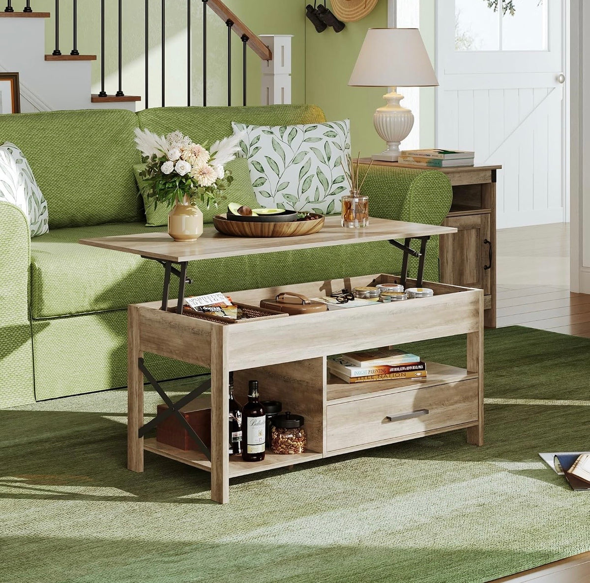WLIVE Lift Top Coffee Table Grey assembled
