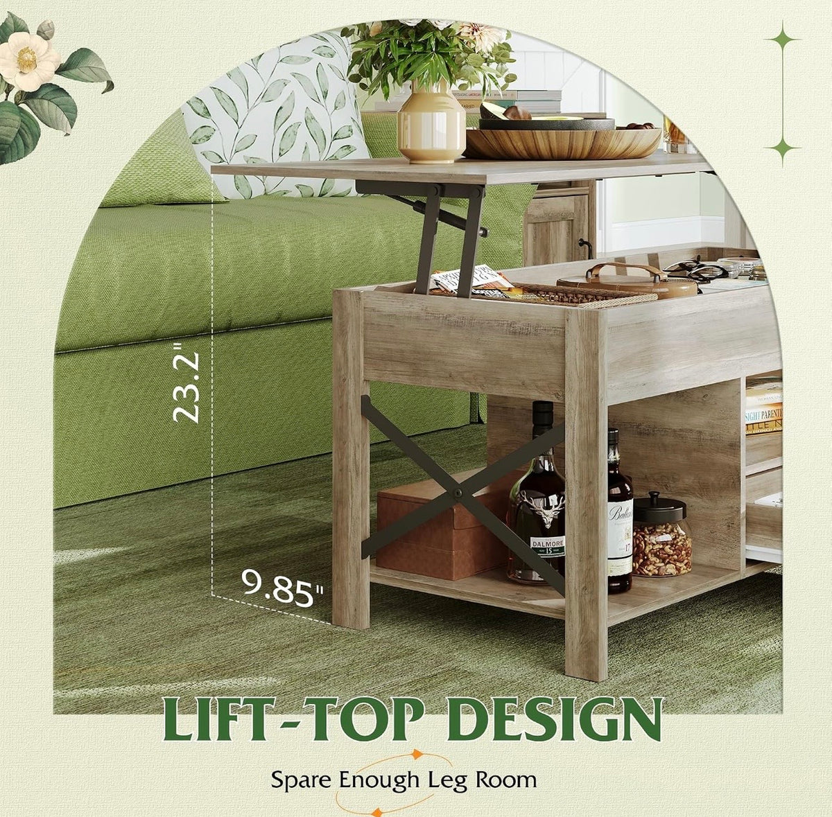 WLIVE Lift Top Coffee Table Grey lift-top design
