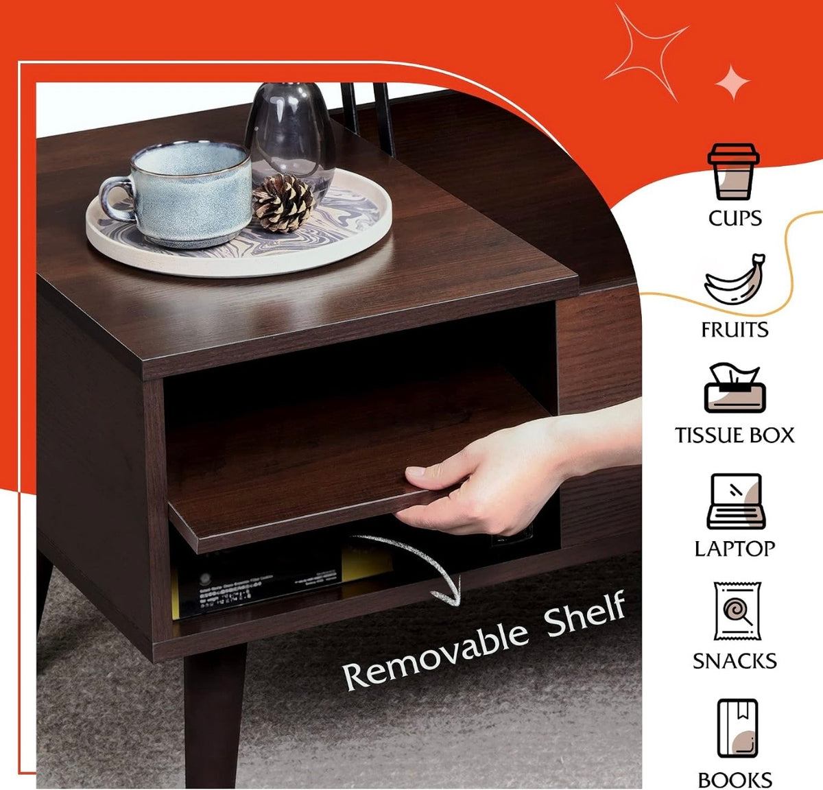 WLIVE coffee table removable shelf