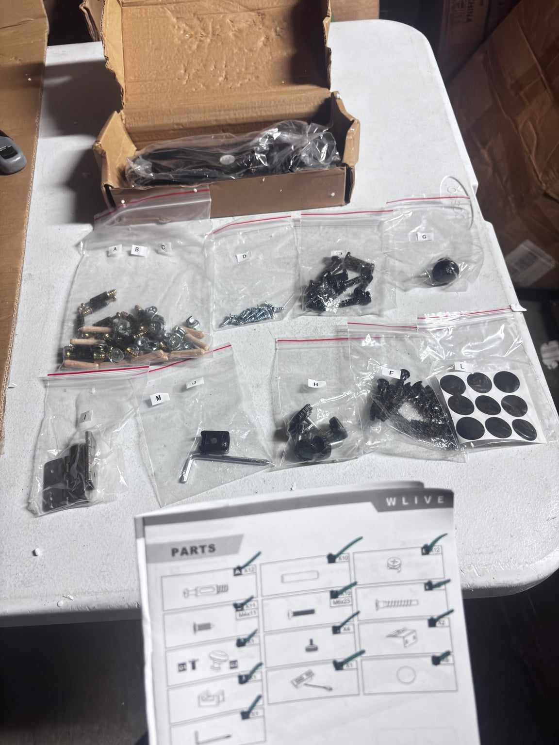 WLIVE side table inspected hardware and manual