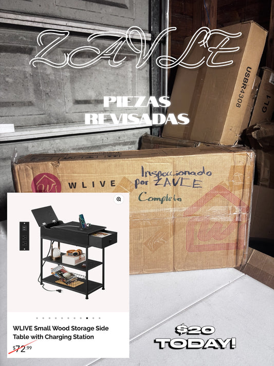 WLIVE Small Wood Storage Side Table with Charging Station - ZAVLE $20