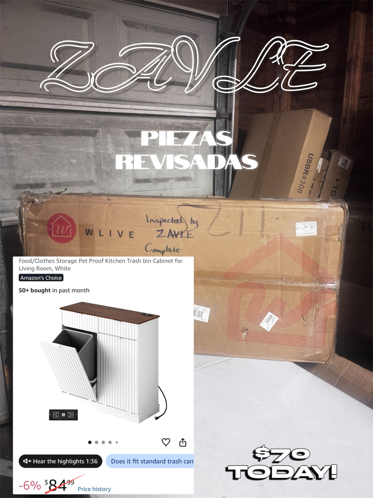 WLIVE Food Clothes Storage Pet Proof Kitchen Trash Bin Cabinet - ZAVLE $70