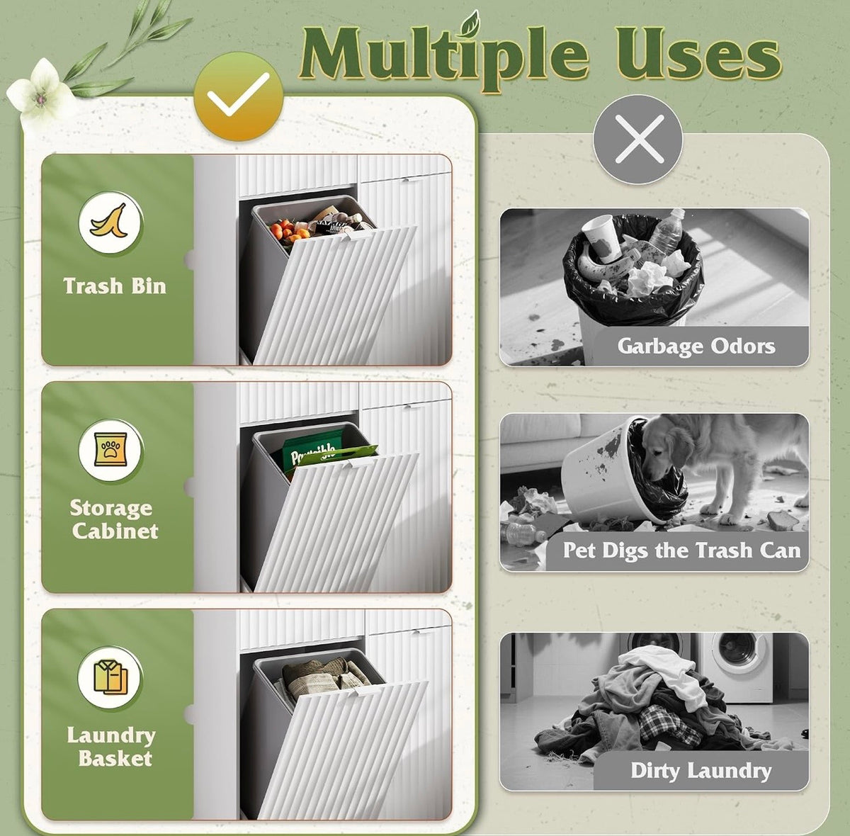WLIVE cabinet multiple uses trash bin storage and laundry