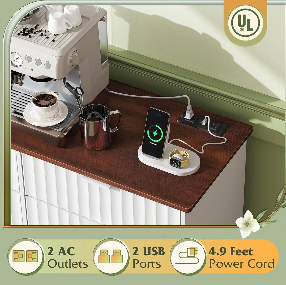 WLIVE trash cabinet 2 AC outlets 2 USB ports