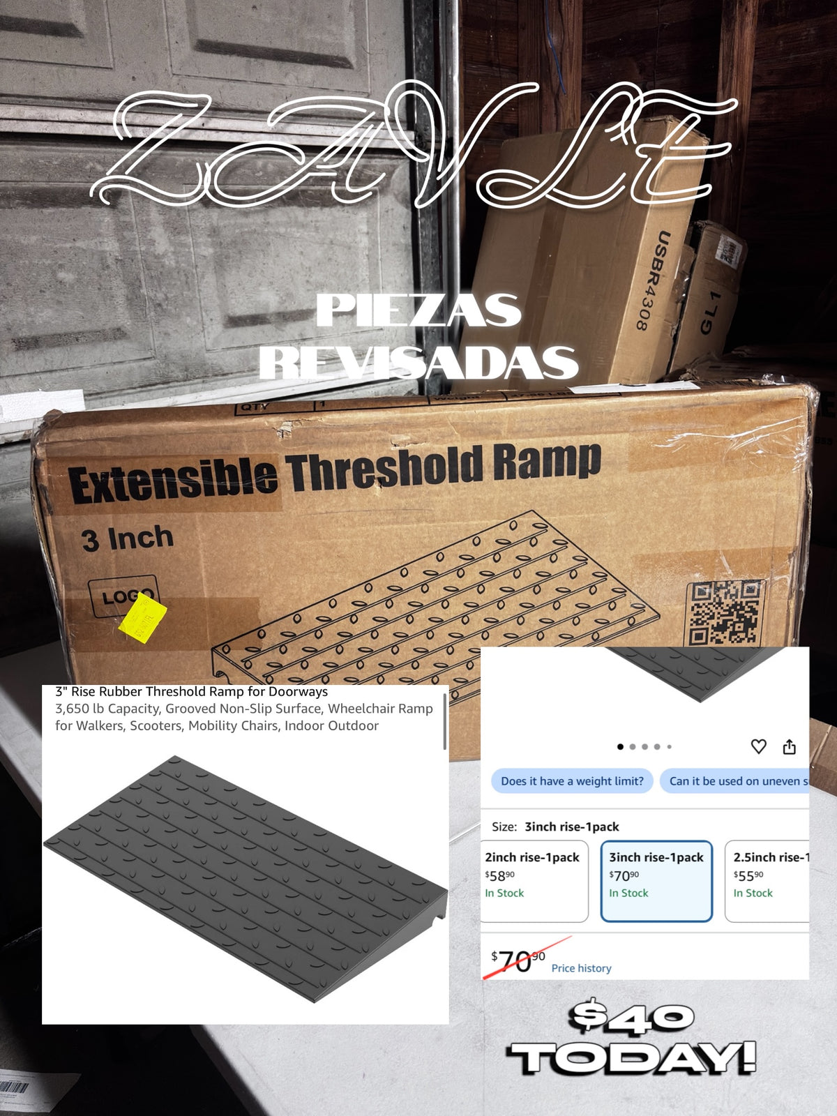 3 inch rubber threshold ramp - ZAVLE $40