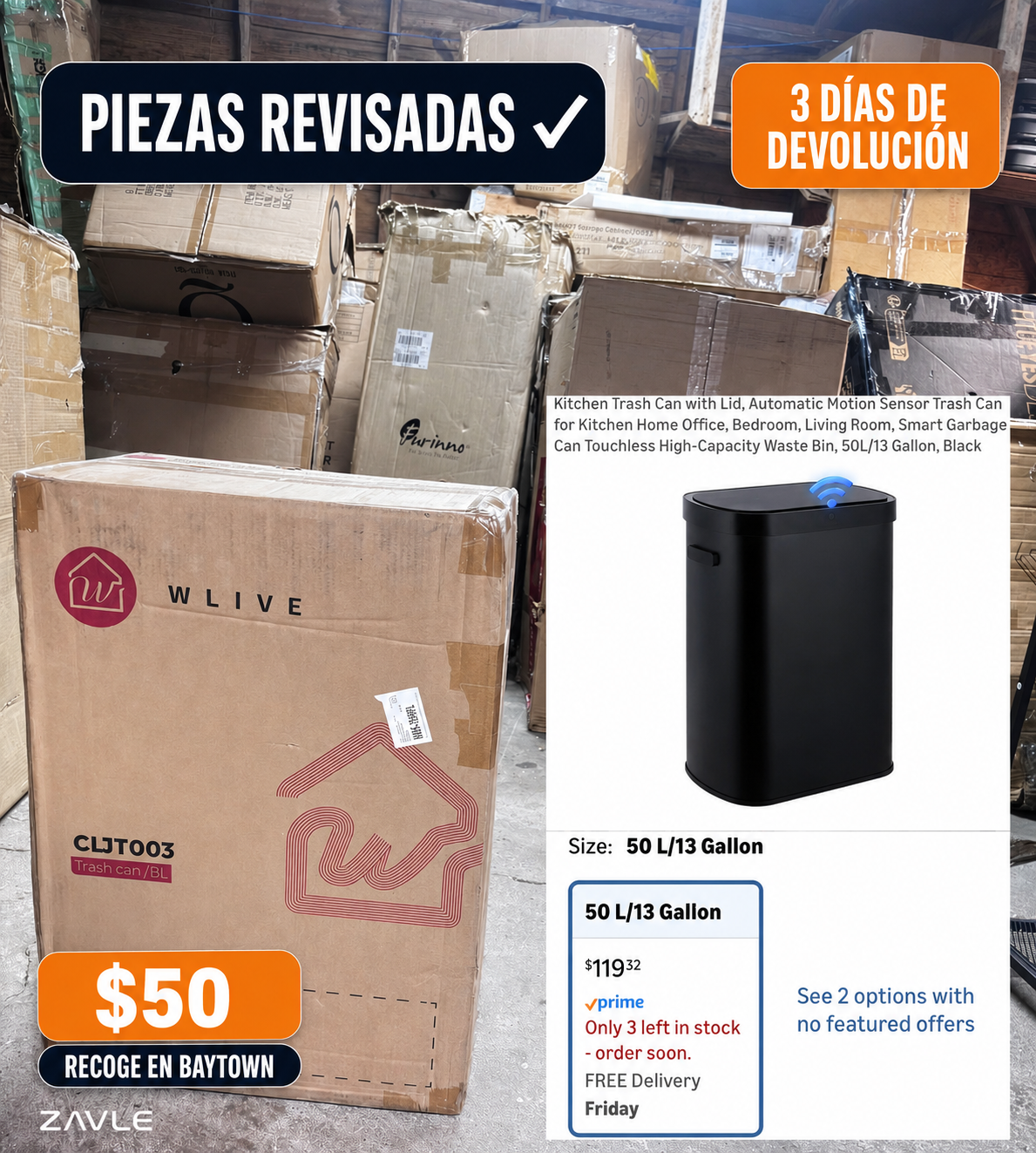 Bote de basura automático con sensor 50L - ZAVLE